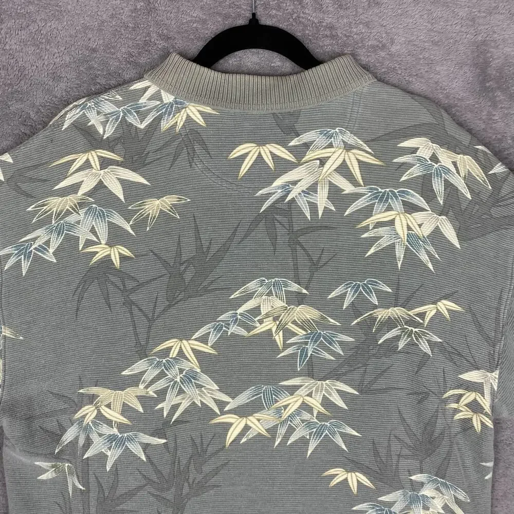 Tommy Bahama Polo Shirt Mens Large Gray Bamboo Leaf Hawaiian Tropical Cotton - Picture 7 of 15